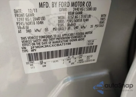 2012 Ford Edge Limited from USA, damaged, VIN 2FMDK3KCXCBA73198